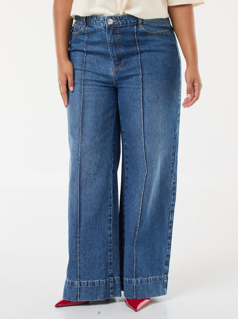 Jeans wide leg de cintura alta com pregas frontais Azul - Kiabi