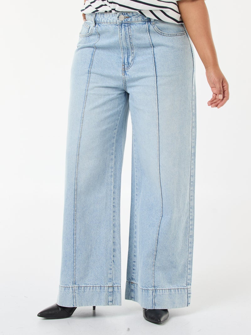 Jeans wide leg de cintura alta com pregas frontais Azul - Kiabi