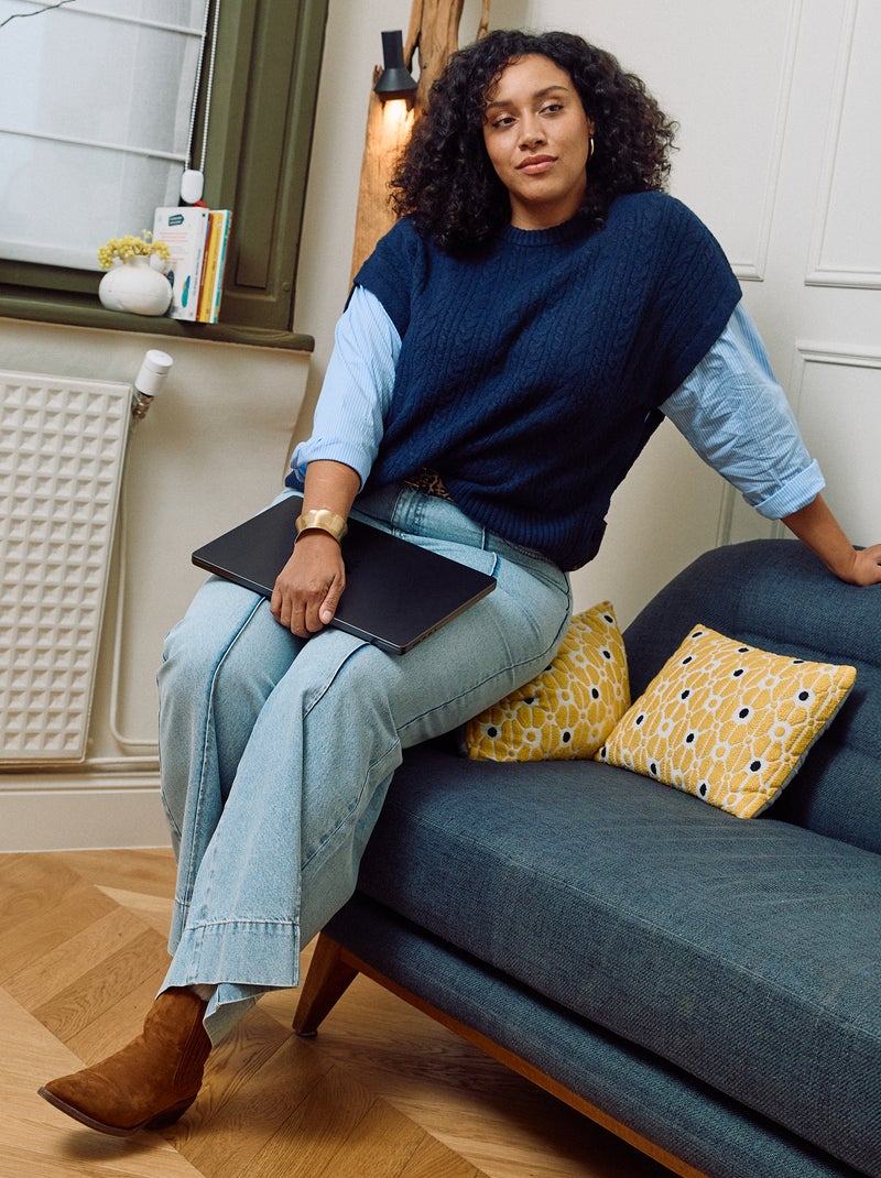 Jeans wide leg de cintura alta com pregas frontais Azul - Kiabi