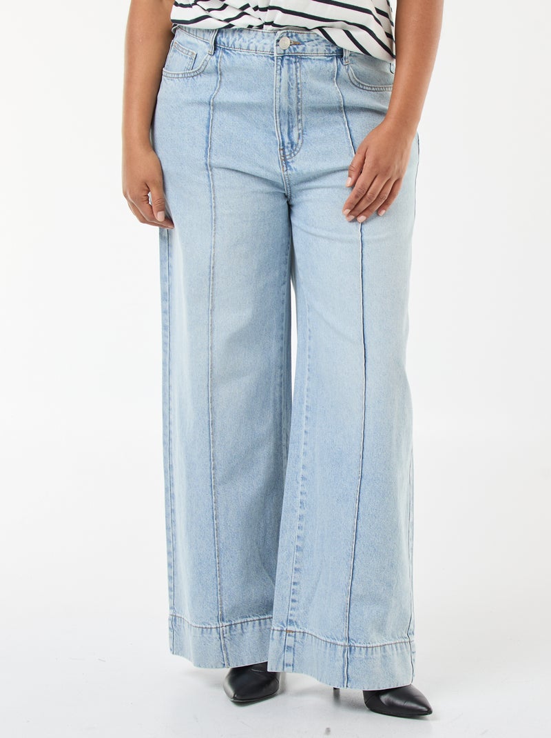 Jeans wide leg de cintura alta com pregas frontais Azul - Kiabi