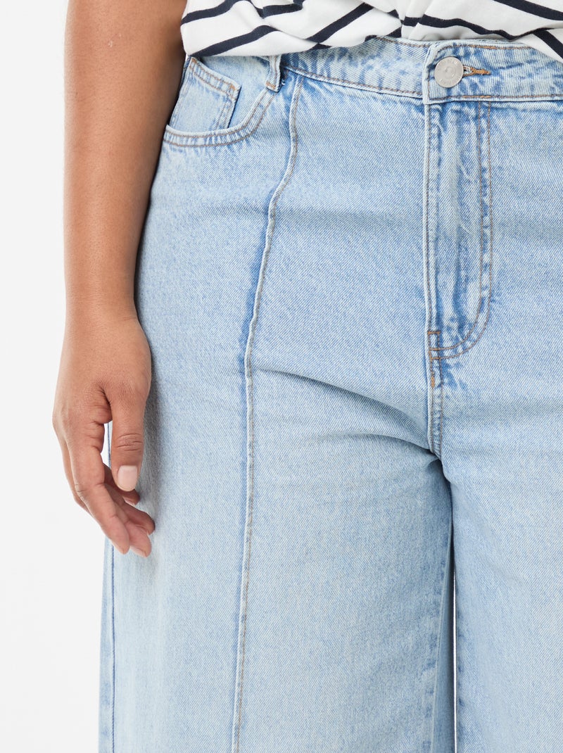 Jeans wide leg de cintura alta com pregas frontais Azul - Kiabi