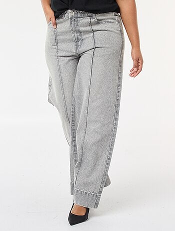 Jeans wide leg de cintura alta com pregas frontais