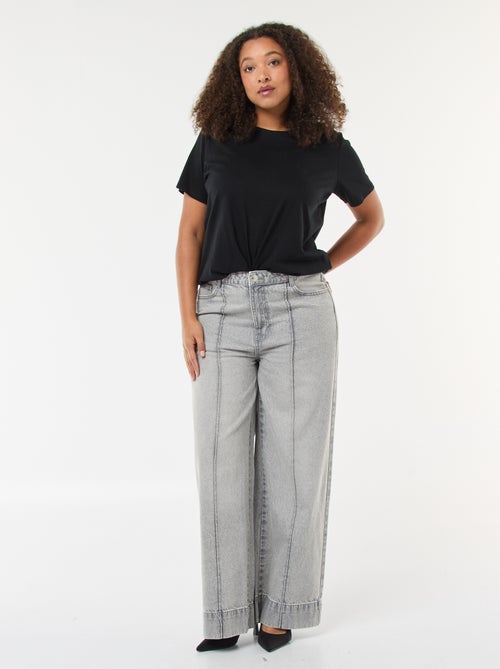 Jeans wide leg de cintura alta com pregas frontais - Kiabi