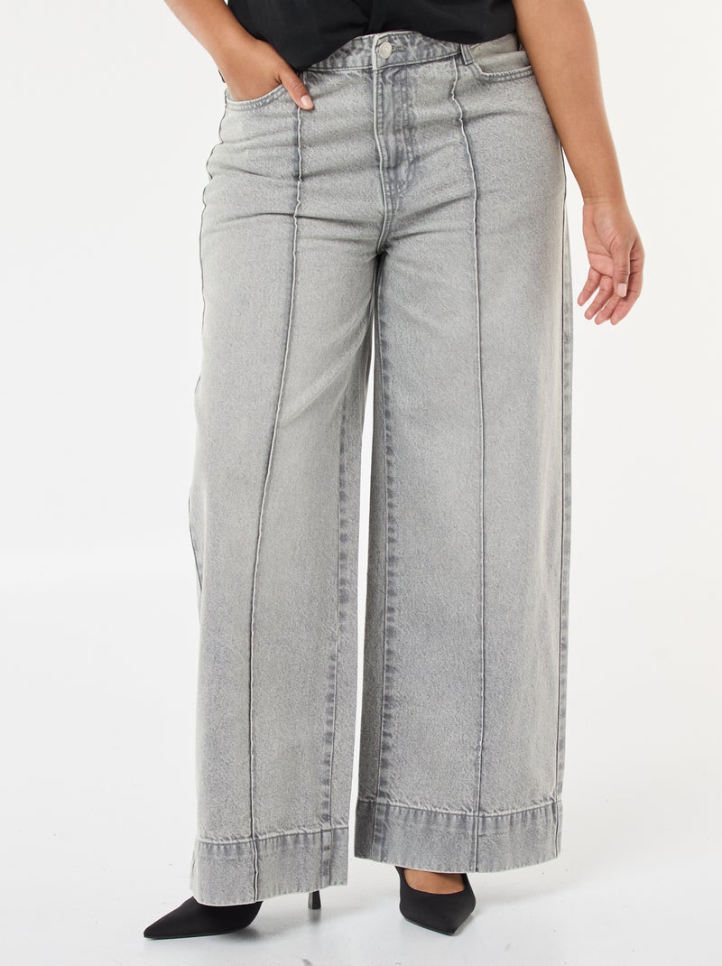 Jeans wide leg de cintura alta com pregas frontais Cinza - Kiabi