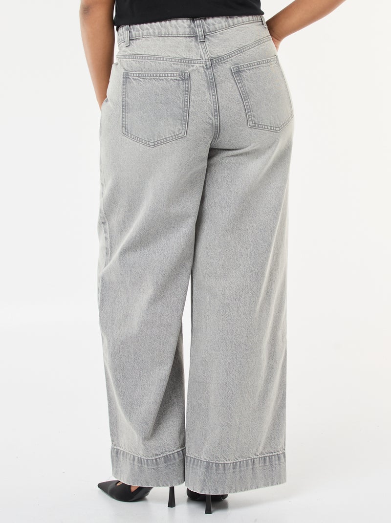 Jeans wide leg de cintura alta com pregas frontais Cinza - Kiabi