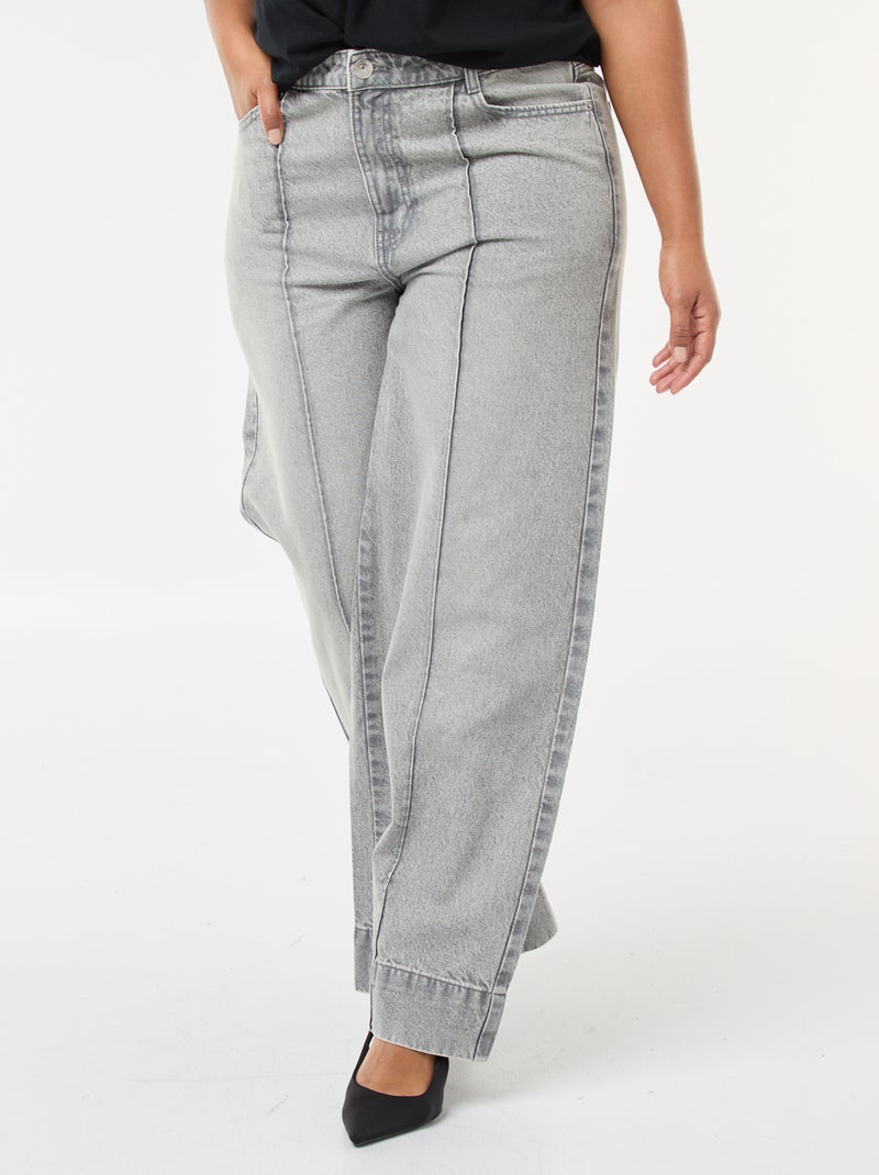 Jeans wide leg de cintura alta com pregas frontais Cinza - Kiabi