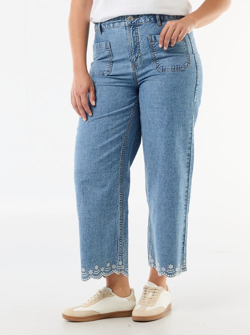Jeans wide leg de cintura subida com bolsos aplicados à frente e atrás - Kiabi