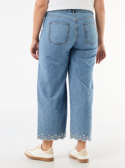 Jeans wide leg de cintura subida com bolsos aplicados à frente e atrás - Kiabi