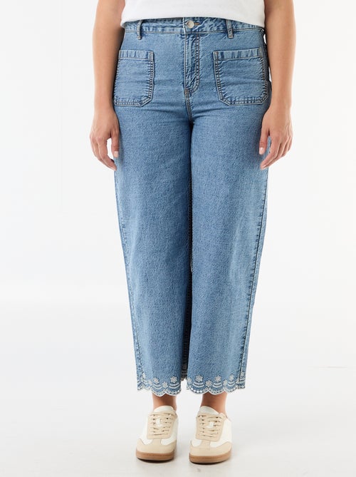 Jeans wide leg de cintura subida com bolsos aplicados à frente e atrás - Kiabi