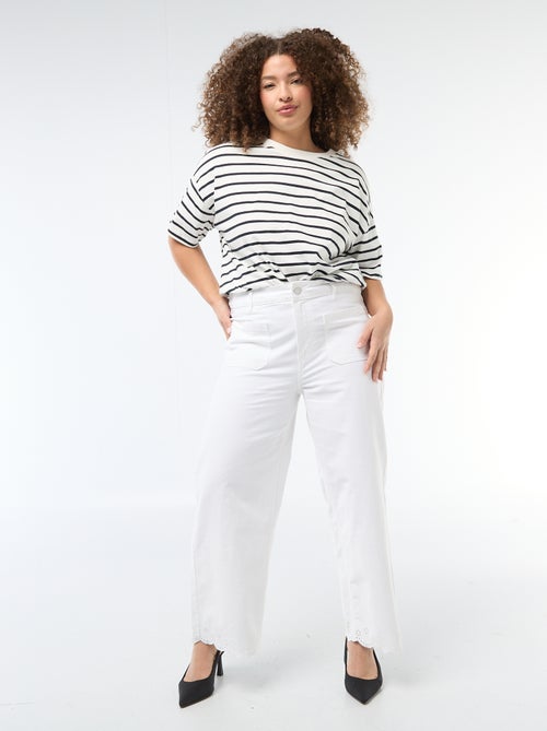 Jeans wide leg de cintura subida com bolsos aplicados à frente e atrás - Kiabi