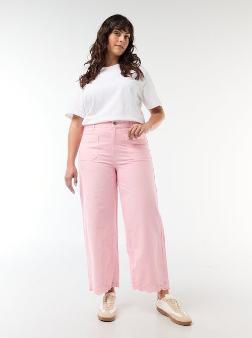 Jeans wide leg de cintura subida com bolsos aplicados à frente e atrás - Kiabi