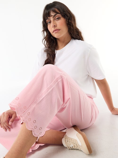 Jeans wide leg de cintura subida com bolsos aplicados à frente e atrás - Kiabi