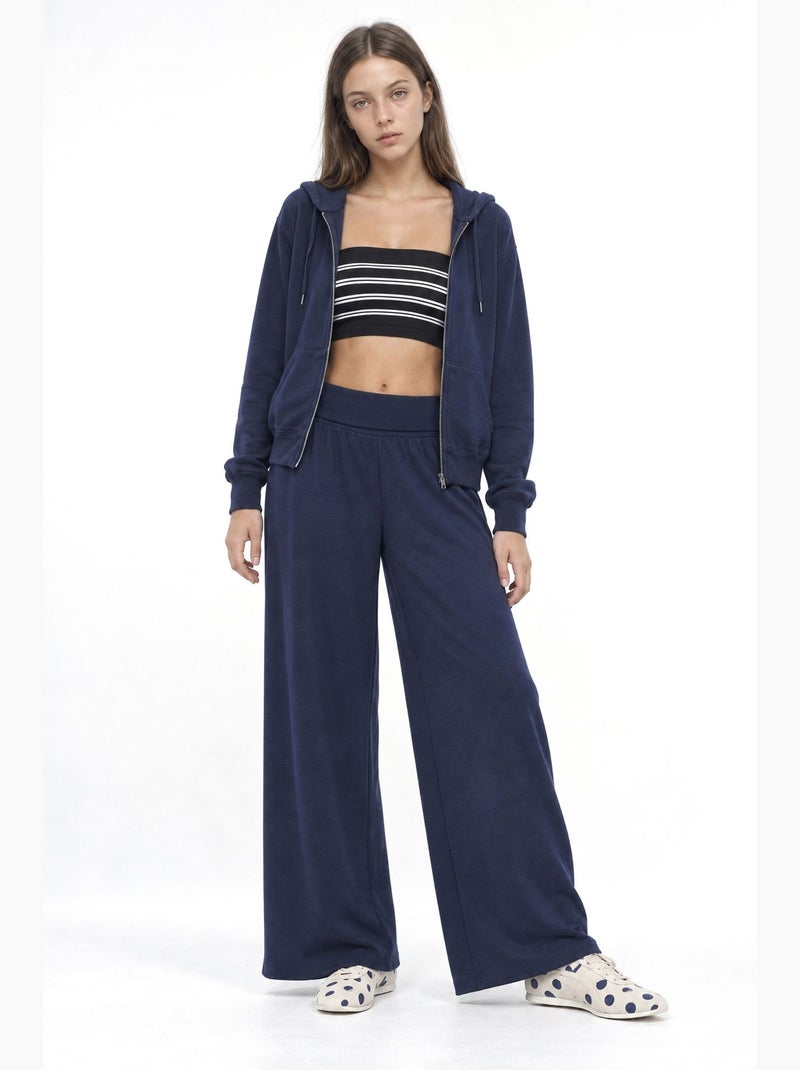 Joggers de malha de perna larga de cintura média busem Azul-marinho - Kiabi