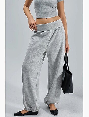Joggers de malha de perna larga de cintura média busem