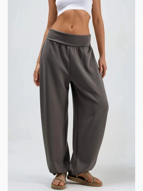 Joggers de malha de perna larga de cintura média busem - Kiabi