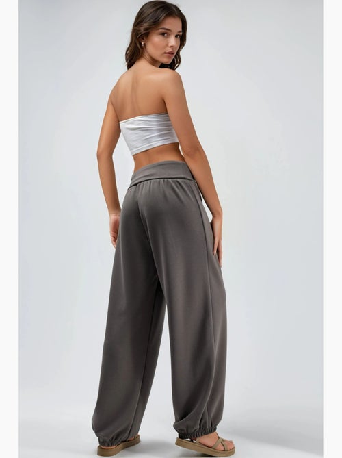 Joggers de malha de perna larga de cintura média busem - Kiabi