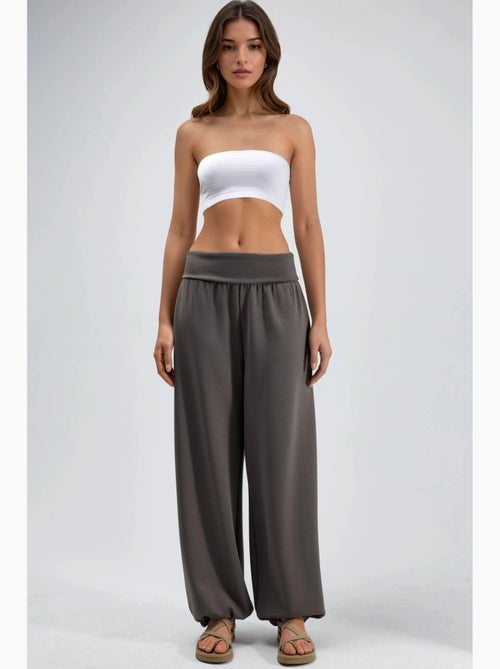 Joggers de malha de perna larga de cintura média busem - Kiabi
