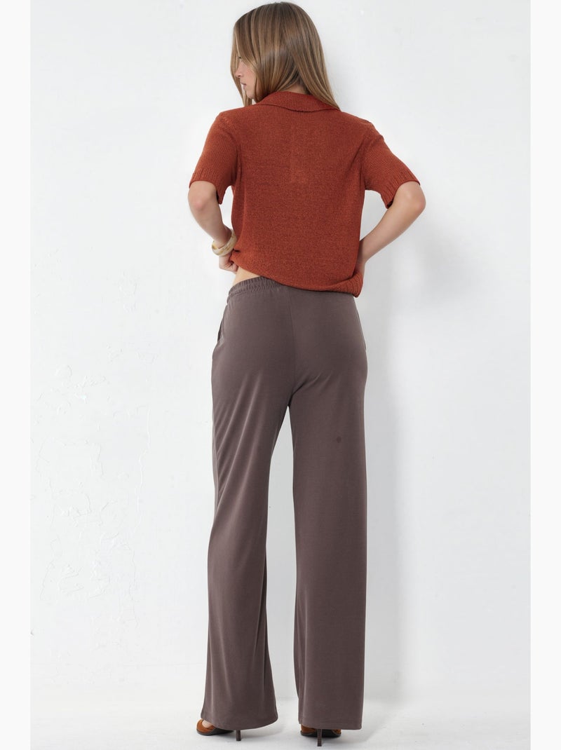 Joggers femininas em jersey de perna reta busem Cinza-preto - Kiabi