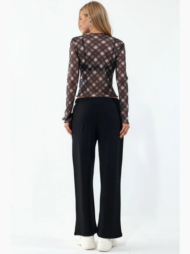 Joggers femininos em jersey com perna flare busem Preto - Kiabi