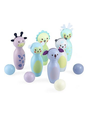 Jogo de bowling de madeira para crianças – 6 animais e 4 bolas, a partir dos 3 anos