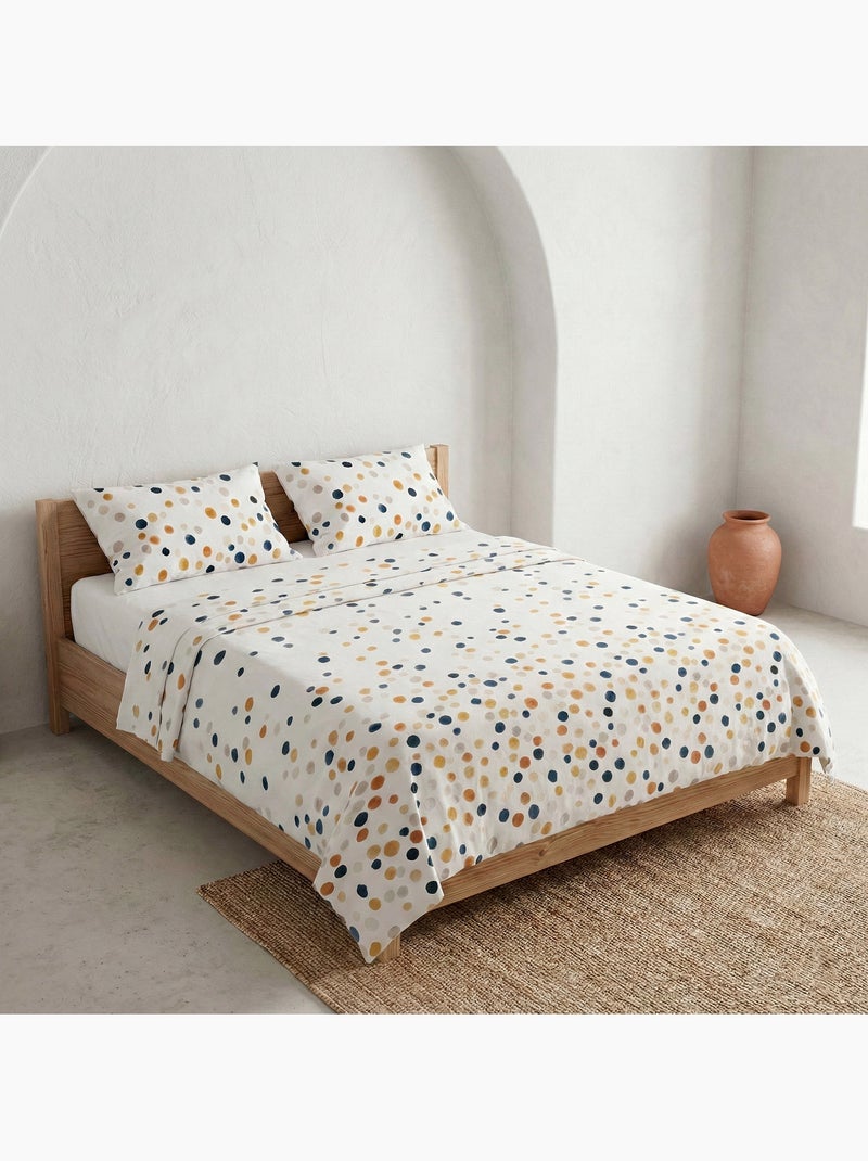 Jogo de lençóis 100% algodão com estampado de pontos. Branco Multicolor - Kiabi