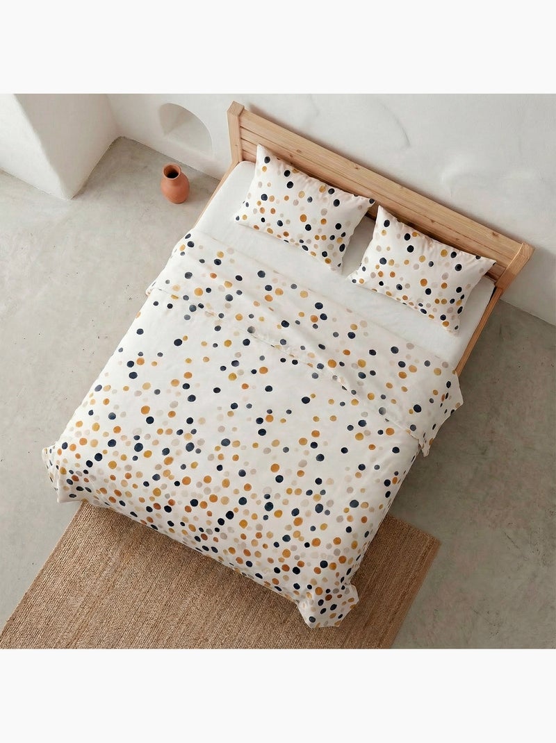 Jogo de lençóis 100% algodão com estampado de pontos. Branco Multicolor - Kiabi