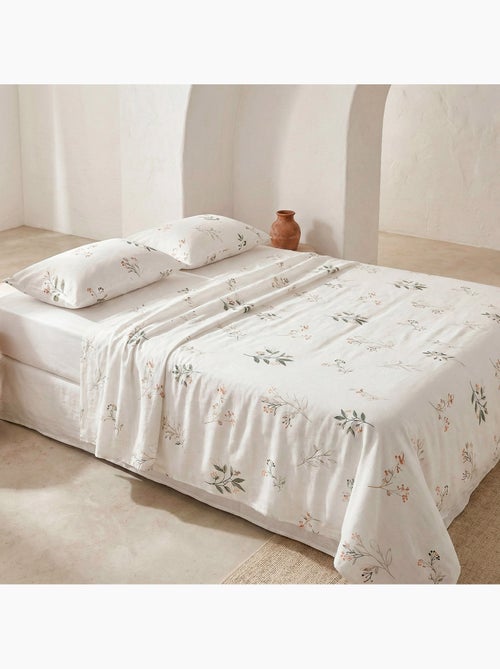 Jogo de lençóis 100% algodão com estampado floral. - Kiabi Jogo de lençóis 100% algodão com estampado floral. - Kiabi