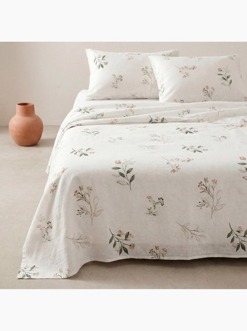 Jogo de lençóis 100% algodão com estampado floral. - Kiabi Jogo de lençóis 100% algodão com estampado floral. - Kiabi