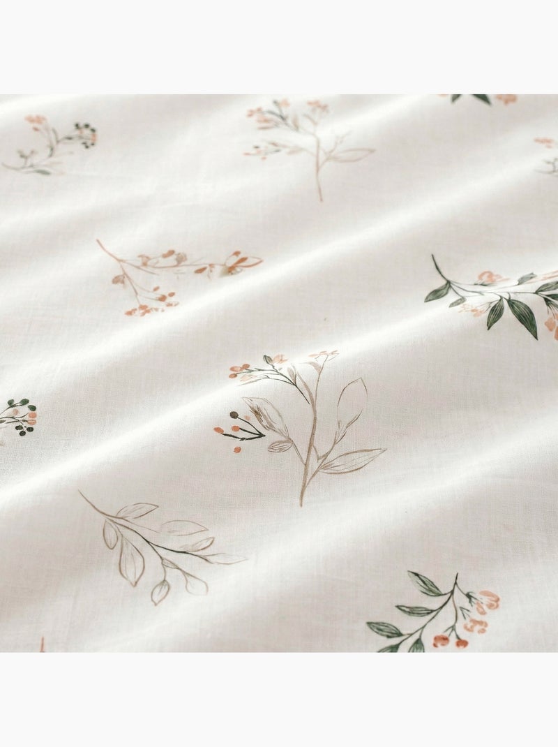 Jogo de lençóis 100% algodão com estampado floral. Branco Verde - Kiabi