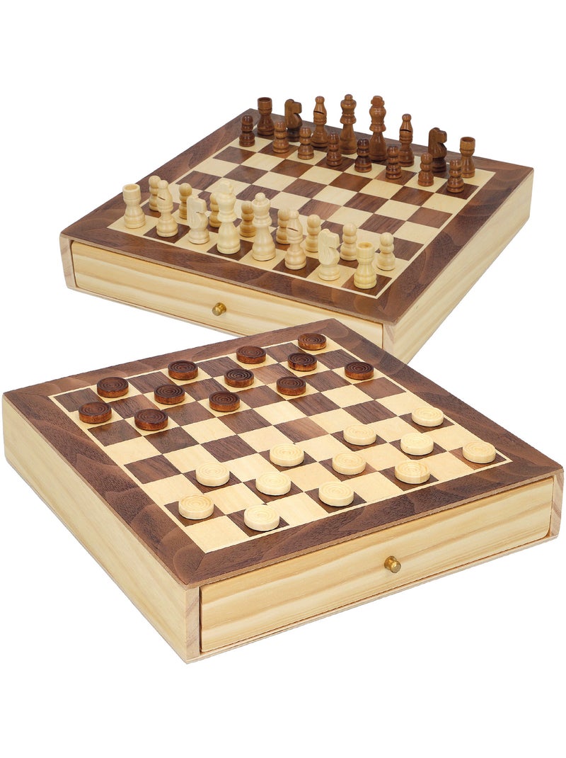 Jogos de tabuleiro de madeira 2 em 1 de xadrez e damas com gaveta cb games N/D - Kiabi