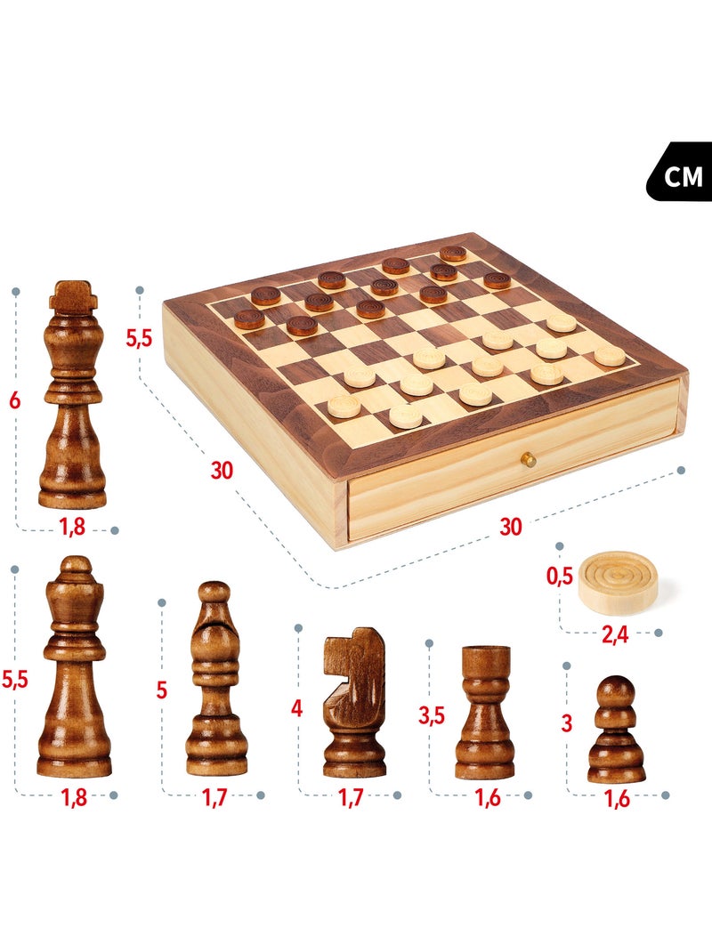 Jogos de tabuleiro de madeira 2 em 1 de xadrez e damas com gaveta cb games N/D - Kiabi