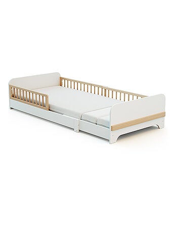 Jurababy - cama de chão extensível de madeira para crianças 80x140-165-190 carrousel - branco