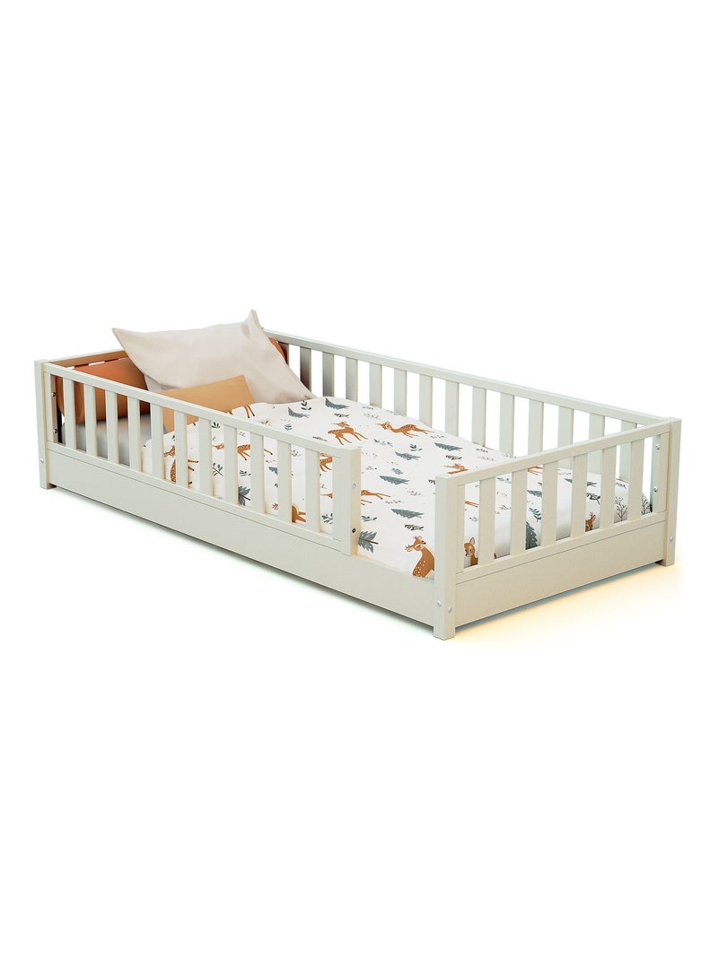 Jurababy - cama infantil de chão de madeira sonho - 90x190 - branco pérola Branco - Kiabi