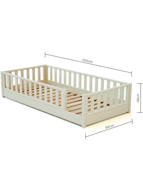 Jurababy - cama infantil de chão de madeira sonho - 90x190 - branco pérola - Kiabi Jurababy - cama infantil de chão de madeira sonho - 90x190 - branco pérola - Kiabi