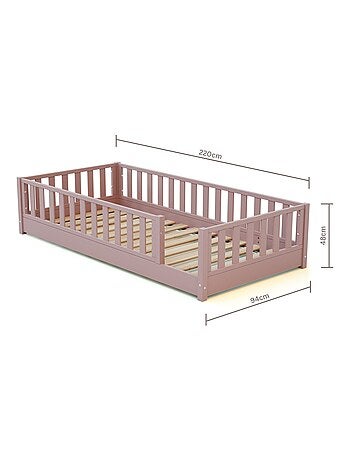 Jurababy - cama infantil de chão de madeira sonho - 90x190 - rosa pó