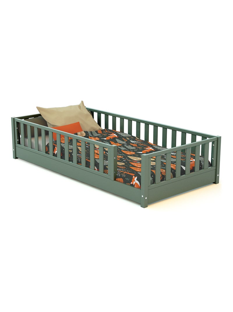 Jurababy - cama infantil de chão de madeira sonho - 90x190 - verde sálvia Verde - Kiabi