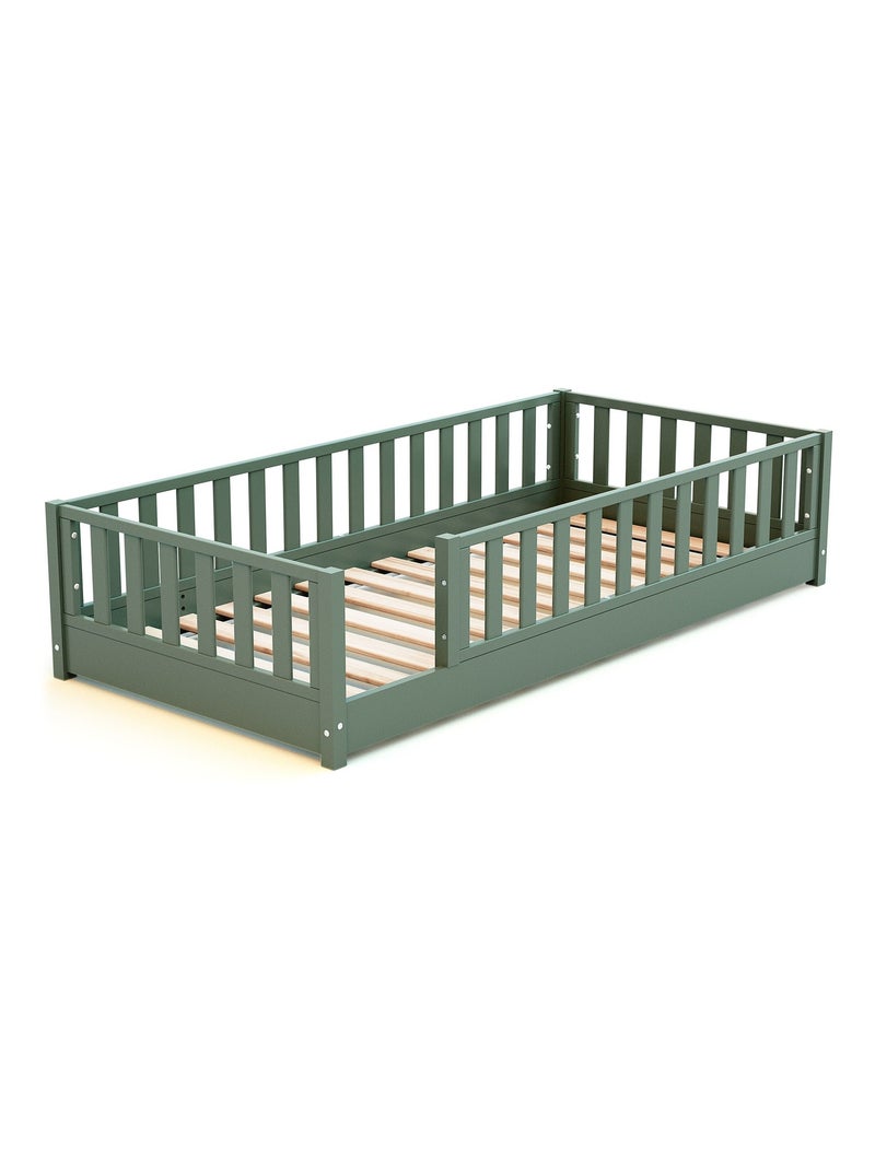 Jurababy - cama infantil de chão de madeira sonho - 90x190 - verde sálvia Verde - Kiabi