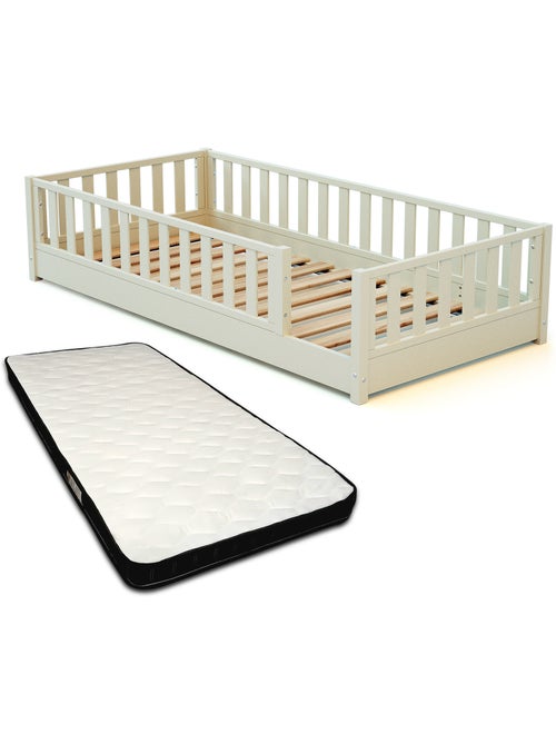 Jurababy - cama infantil de chão de madeira sonho com colchão - 90x190 - branco pérola - Kiabi Jurababy - cama infantil de chão de madeira sonho com colchão - 90x190 - branco pérola - Kiabi