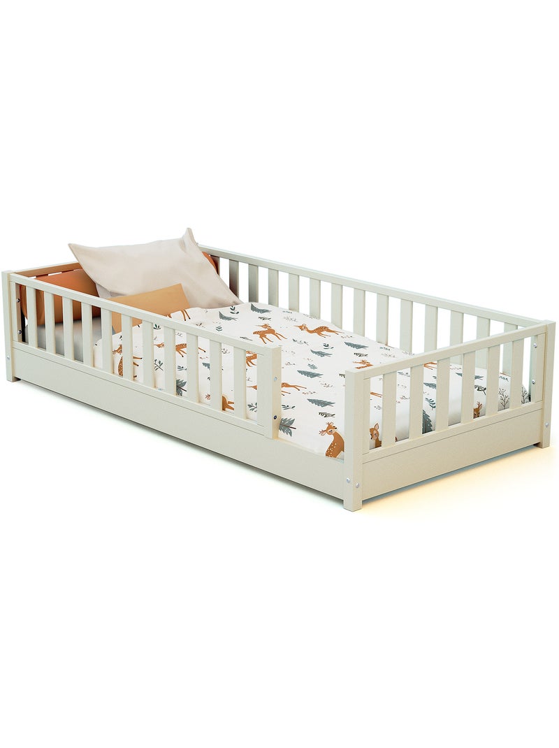 Jurababy - cama infantil de chão de madeira sonho com colchão - 90x190 - branco pérola Branco - Kiabi