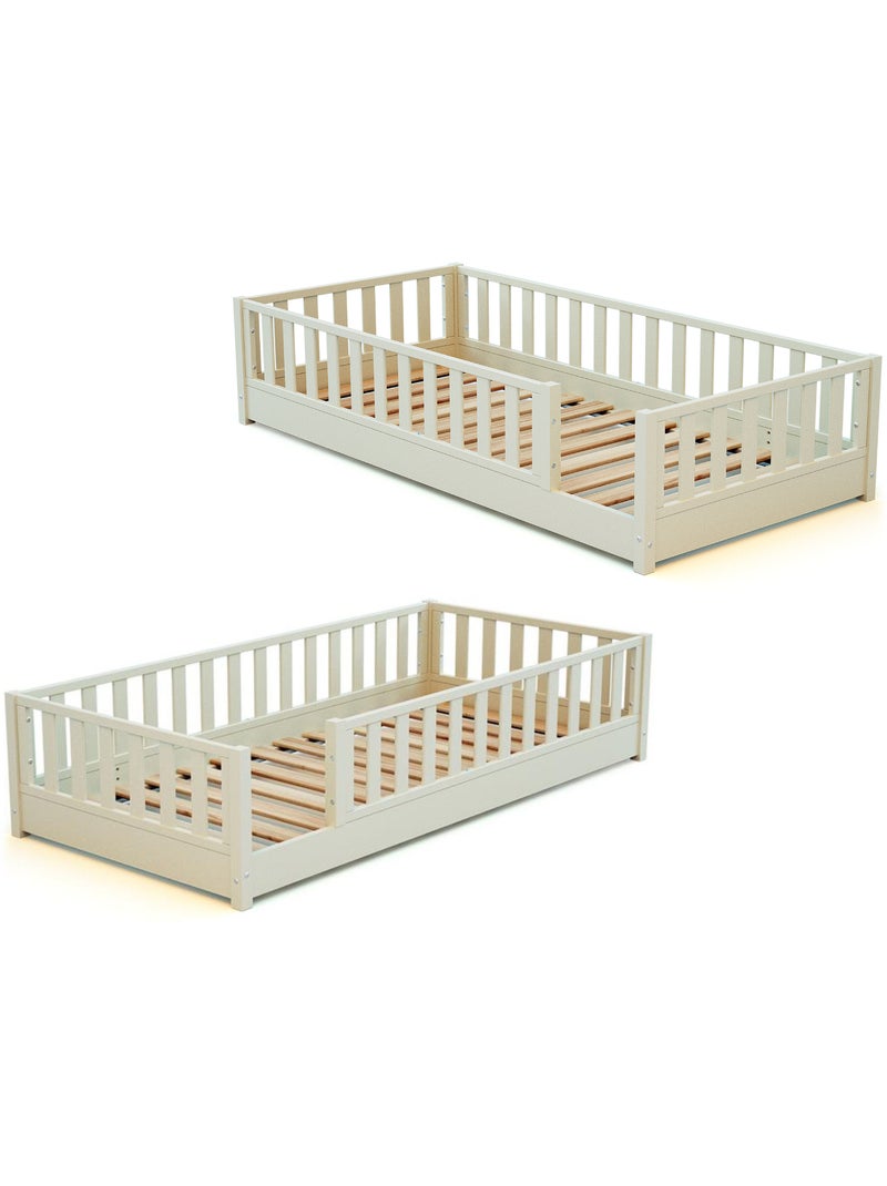 Jurababy - cama infantil de chão de madeira sonho com colchão - 90x190 - branco pérola Branco - Kiabi