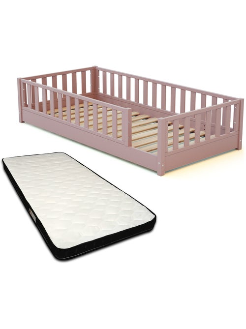 Jurababy - cama infantil de chão de madeira sonho com colchão - 90x190 - rosa pó - Kiabi Jurababy - cama infantil de chão de madeira sonho com colchão - 90x190 - rosa pó - Kiabi