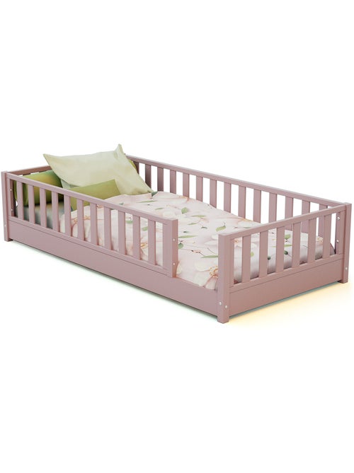 Jurababy - cama infantil de chão de madeira sonho com colchão - 90x190 - rosa pó - Kiabi Jurababy - cama infantil de chão de madeira sonho com colchão - 90x190 - rosa pó - Kiabi