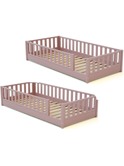 Jurababy - cama infantil de chão de madeira sonho com colchão - 90x190 - rosa pó - Kiabi Jurababy - cama infantil de chão de madeira sonho com colchão - 90x190 - rosa pó - Kiabi