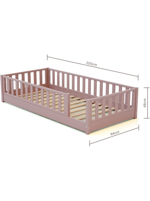 Jurababy - cama infantil de chão de madeira sonho com colchão - 90x190 - rosa pó - Kiabi Jurababy - cama infantil de chão de madeira sonho com colchão - 90x190 - rosa pó - Kiabi
