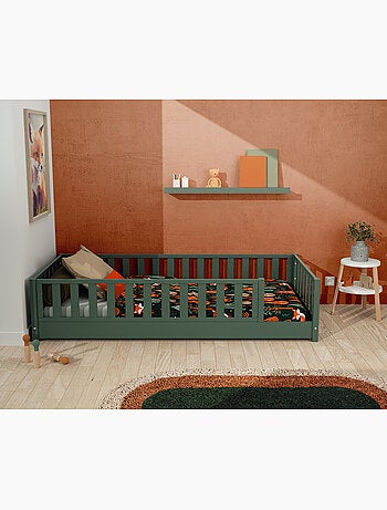 Jurababy - cama infantil de chão de madeira sonho com colchão - 90x190 - verde sálvia