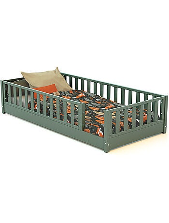 Jurababy - cama infantil de chão de madeira sonho com colchão - 90x190 - verde sálvia