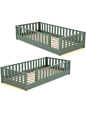 Jurababy - cama infantil de chão de madeira sonho com colchão - 90x190 - verde sálvia