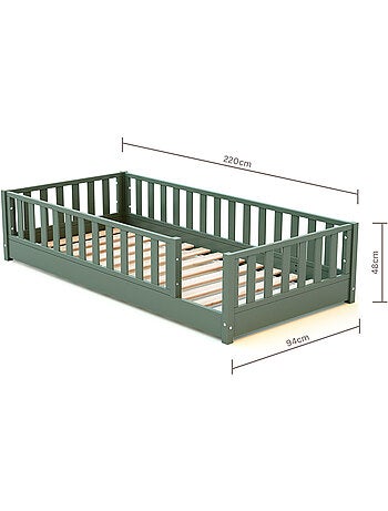 Jurababy - cama infantil de chão de madeira sonho com colchão - 90x190 - verde sálvia