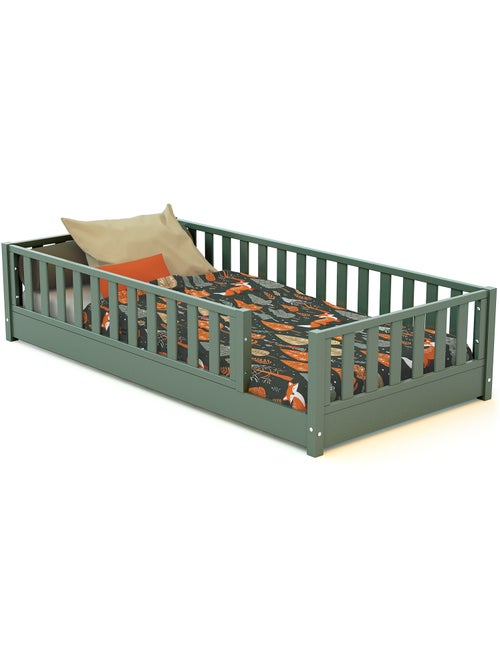 Jurababy - cama infantil de chão de madeira sonho com colchão - 90x190 - verde sálvia - Kiabi Jurababy - cama infantil de chão de madeira sonho com colchão - 90x190 - verde sálvia - Kiabi
