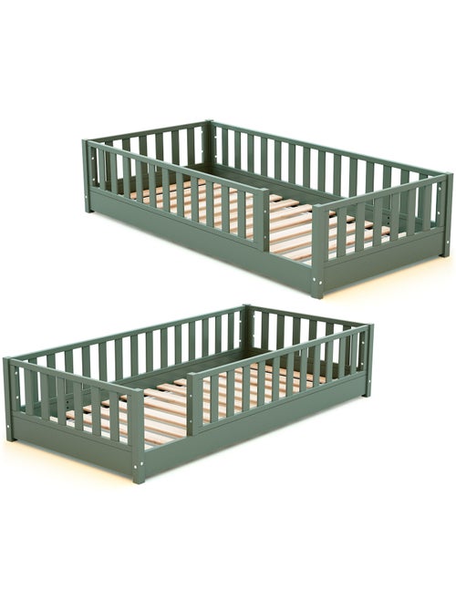 Jurababy - cama infantil de chão de madeira sonho com colchão - 90x190 - verde sálvia - Kiabi Jurababy - cama infantil de chão de madeira sonho com colchão - 90x190 - verde sálvia - Kiabi